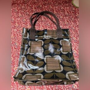 Orla Kiely Coated Canvas Brown and Black Tote Bag